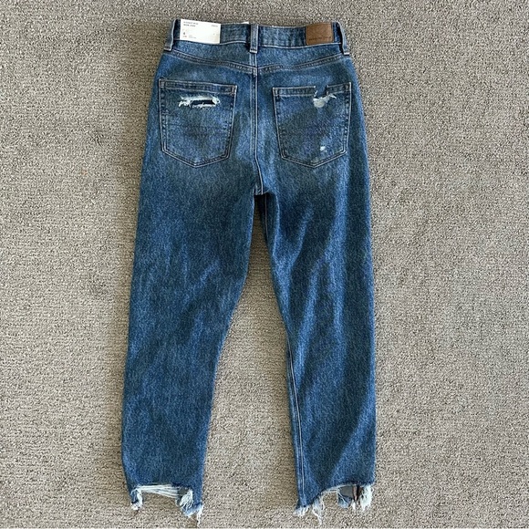 American Eagle HIGHEST RISE MOM JEAN BLOWN OUT BLUE STRETCH Size 4 - Picture 8 of 8